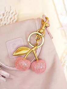New Fashion Crystal Cherry Pendant Metal Key Chain, Suitable For Daily Wear, For Bag Accessories, Can Send Family Gifts, Friends Gifts, Classmates Gifts, Lovers Gifts, Birthday Gifts, Teachers Gifts, Souvenirs - 粉色 - 查看 1