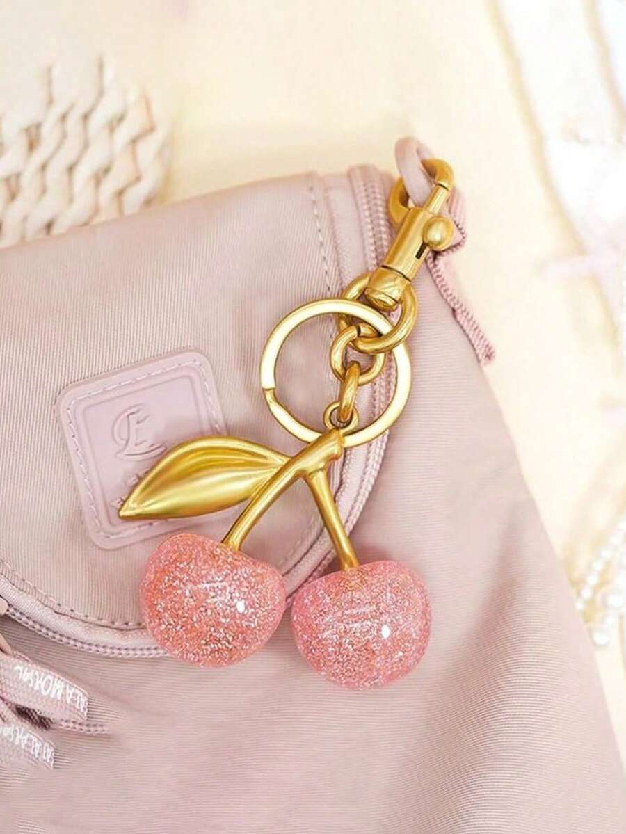 New Fashion Crystal Cherry Pendant Metal Key Chain, Suitable For Daily Wear, For Bag Accessories, Can Send Family Gifts, Friends Gifts, Classmates Gifts, Lovers Gifts, Birthday Gifts, Teachers Gifts, Souvenirs - 粉色 - 查看 1