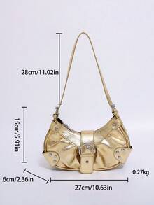 Dedoo 1个Y2K哥特复古铆钉装饰方形点缀女士单肩包，适合日常出行，小众设计，蒸汽朋克，哥特风格，女士包包，酷女孩街头风，完美适用于音乐节、演唱会、摇滚风格，Y2K包包，2000年代时尚风格，哥特朋克风格女士包包 - 金色 - 查看 7