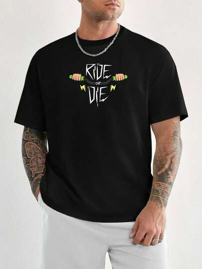 Camiseta para Hombre, Estampado 'RIDE OR DIE', Manga Corta, Cuello Redondo, para Verano, Ropa Casual y Cómoda para Hombre