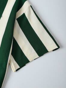 Suéter masculino retrô listrado em cores contrastantes/Roupa cáqui - Verde escuro - Ver 5