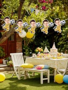 7/14/21pcs Customized Soccer Player Photo Banner, Personalized Face Soccer Banner, Hanging Decorative Flag, Soccer Background Wall, Sports Party Happy Birthday Celebration, For Boys, Party Supplies - Multicolor - View 17