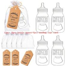 50 件弹跳开瓶器婴儿派对礼物，适合宾客，婴儿派对回礼，婴儿奶瓶形状开瓶器，婴儿派对纪念品，附送欧根纱袋，感谢卡，小号，金色 - 金色 - 查看 19