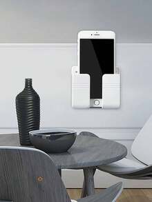 1 pieza Soporte y estante de almacenamiento para control remoto montado en la pared, soporte de carga y almacenamiento para teléfono móvil, caja de almacenamiento multifuncional para control remoto, estante de almacenamiento para mesita de noche, caja de almacenamiento autoadhesiva para dormitorio, soporte de carga de plástico y soporte para control remoto, caja de almacenamiento para control remoto de aire acondicionado montada en la pared, organizador de soporte para control remoto de silicona montado en la pared, sin perforación, inodoro, duradero para control remoto de TV y aire acondicionado - Multicolor - Ver 3