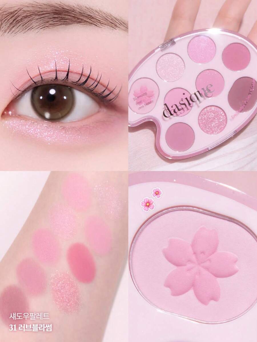 Dasique 9-Color Eyeshadow Palette, Long-Lasting Pigmentation, Easy To Apply, Smooth Blendable Formula, Vegan, Cruelty-Free, Perfect For Festive Rose Girl Charm, Best Christmas Gift For Women, Fashionable Makeup Brand, Back To School Makeup, Halloween Makeup - #31 Love Blossom - 查看 1