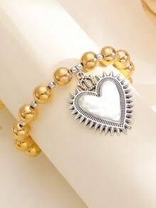 1pc Retro Fashion Exaggerated Red Heart Pendant Bracelet, Suitable For Women's Daily And Party Wear - Yellow Gold - View 4
