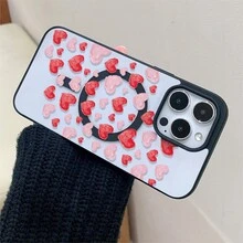Patrón de corazón, carcasa de teléfono móvil simple y de moda, para iPhone 11 / 12 / 13 / 14 / 15 / 16 / Pro / Max y Galaxy plus / Pro / S22 / S23 / S24 / s25 / ultra / fe compatible. Muy adecuado como regalo de vacaciones, regalo de San valentín. - Negro - Ver 3