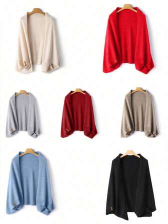 1件女士100%羊毛针织披肩斗篷，时尚轻盈的高档羊毛开衫围巾多功能斗篷外套披肩上衣，适合春秋季穿着