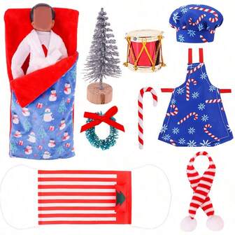 Conjunto de 9 piezas de ropa de muñeca apta para muñecas de 30 cm y elfos del estante navideño (muñeca no incluida)