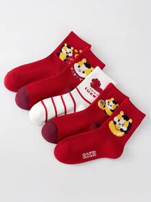 5 perechi de șosete pentru copii pentru iarnă, desene animate drăguț căluț mic 3D băiat bebeluș Anul Nou Chinezesc sărbătoare șosete roșii