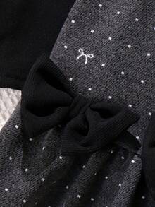 2 件套女婴优雅林地风格高领长袖上衣和 3D 蝴蝶结无袖连衣裙套装，春秋