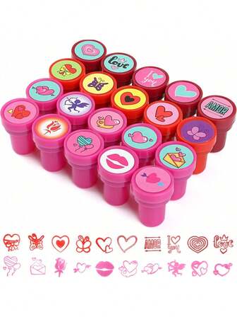 10/20pcs Colorful Plastic Valentine's Day Stamps With Heart Patterns, 10 Different Designs, Suitable For Children, Boys, Girls, Can Be Used As Valentine's Day Party Favors, Classroom Rewards, School Prizes, Gift Bag Fillers