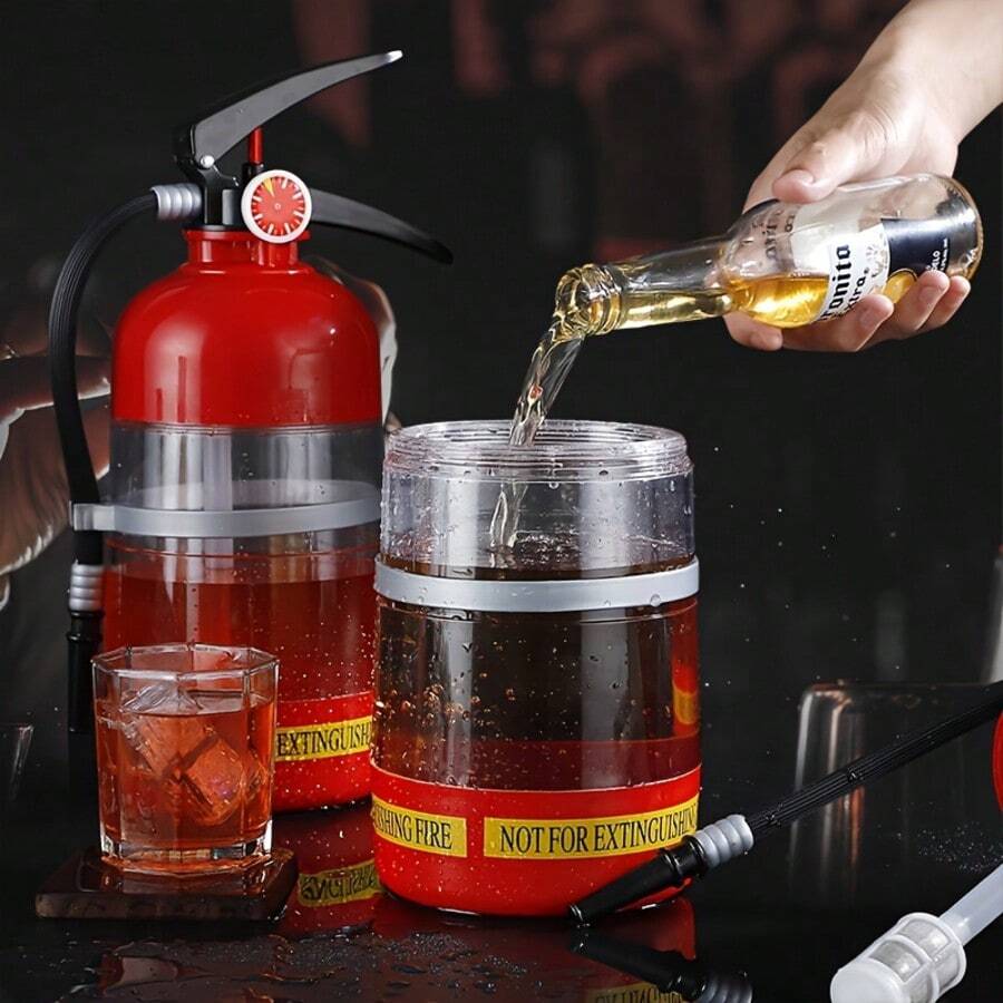 60-Ounce Portable Fire Extinguisher-Shaped Liquor Dispenser - Dual-Purpose Beverage Server For Beer, Spirits, And Wine - Red/Clear Durable Plastic Party Decor For Restaurants, Homes, And Events - Splash-Proof Design, No Assembly Required, Large-Capacity Party Drink Dispenser With Fire Extinguisher Appearance And Splash-Proof Design - 紅色 - 查看 1