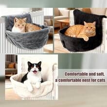 1pc Hanging Cat Radiator Bed, Pet Warm Wool Basket Cradle Hammock, Luxury Hanging Cat Bed, Foldable Cat Hammock, Light Gray, Can Be Used With Cat Entertainment Devices - Multicolor - View 2