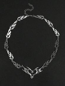 1pc Silver Punk Gothic Stylish Cross, Thorn, Wire Mesh, Flame Heart Pendant Necklace, Suitable For Men, Halloween, Party, Holiday Gift