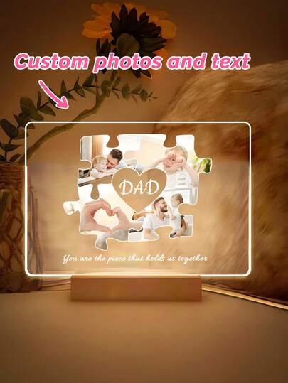 Tấm bảng acrylic ghép hình tùy chỉnh có đèn LED tên, đế gỗ, tùy chỉnh ảnh và văn bản, quà tặng Ngày của Cha cho gia đình và bạn bè, và đồ trang trí đầu giường phòng ngủ, mang đến Ngày của Cha độc đáo cho cha, gia đình và bạn bè. Quà tặng cho cặp đôi, quà tặng tri ân khó quên để kỷ niệm những ngày đặc biệt, quà tặng đám cưới cá nhân và những dịp lãng mạn.