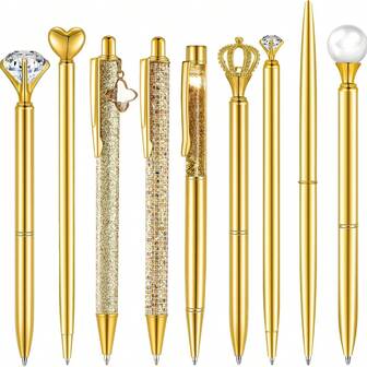 9支装金属水晶圆珠笔，钻石笔，黑色墨水液体沙闪粉笔，可爱女学生用笔，桌面用品