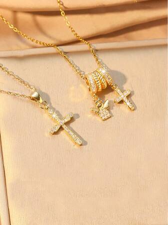 1pc Women's Cross Design Pendant Necklace, Innovative & Minimalist Style, Suitable For Everyday Wear