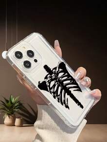 Skeleton Print Transparent TPU Phone Case For Women Men Compatible With IPhone X/XS/11/12/13/14/15/16/17 Gothic Halloween Shockproof Protective Back Cover - Trong sáng - Xem 2