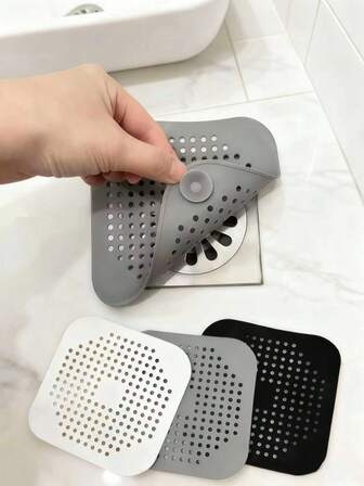 1个耐用硅胶方形淋浴地漏盖，带吸盘，可收集毛发，适用于浴室、浴缸和厨房，浴室配件，夏季浴室装饰