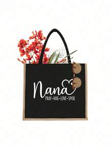 “Nana”图案手提袋套装：轻便购物袋，带迷你零钱包。旅行化妆包：户外化妆的理想之选！送给母亲、老师、朋友的绝佳礼物，便携休闲手提袋，多功能购物袋，全新设计，购物、新年、感恩节的理想礼物。 - 彩色 - 查看 15
