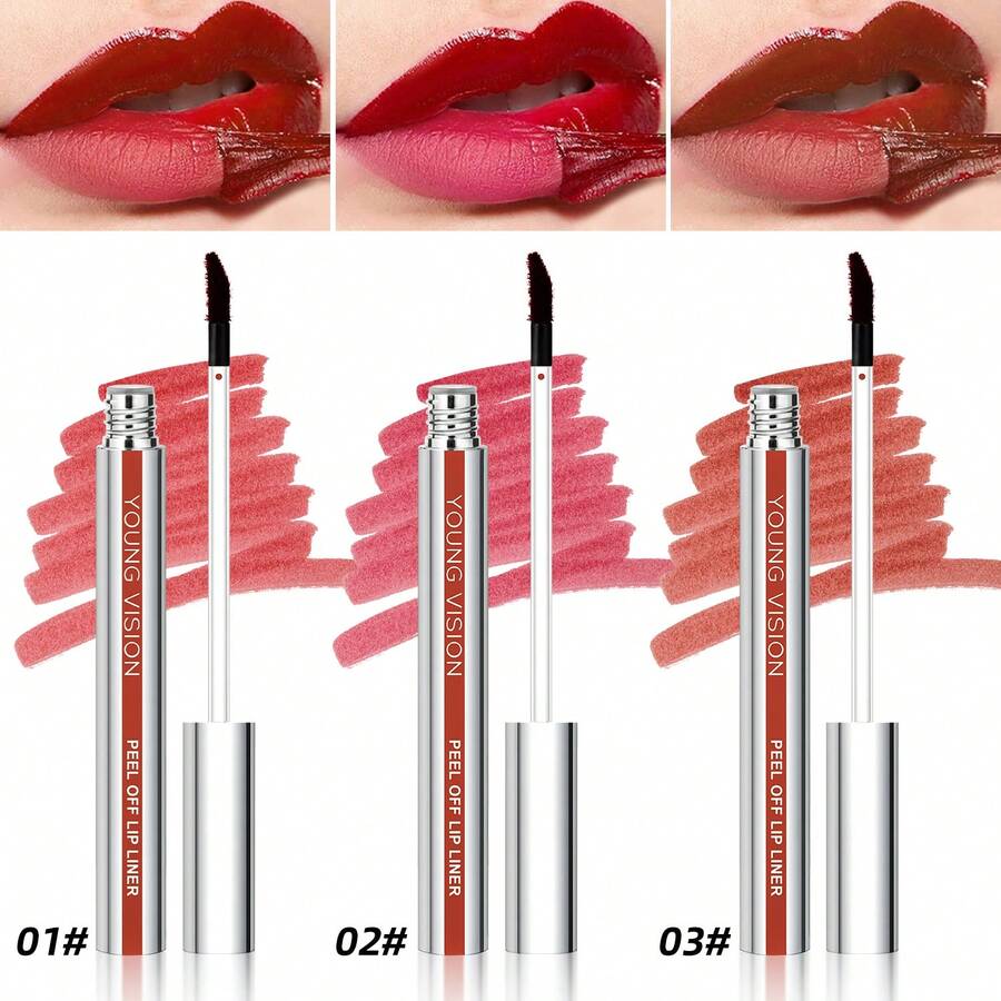 YOUNG VISION 1-Piece Peel-Off Lip Liner Pen, Peel-Off Lip Gloss, Long-Lasting Waterproof And Sweat-Proof, Matte, Not Easy To Stick To Cups, Not Easy To Smudge, Outlining Lip Shape,Versatile For Daily Use, Party, Christmas And Festival Lip Makeup - 彩色 - 查看 1