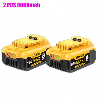 2PCS 18V 8.0Ah Battery Replacement For Dewalt Power Tool Compatible With For Dewalt Battery 18v DCB180 DCB181 DCB182 DCB184 DCB200 DCB201 DCB204 And Cordless Power Tools With Led Indicator