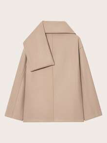 Button Decor Solid Color Elegant Scarf Jacket, Autumn/Winter - Camel - View 3