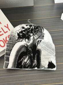 1pc Women's Knit Beanie Hat, Halloween Funny Girl Graphic Headwear Warm Accessories - Beautiful Girl Style - View 11