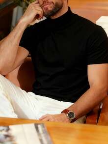 Men's Short Sleeve Mock Neck T-Shirt - Black - View 1