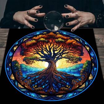 优雅日月曼荼罗祭坛布，生命之树设计，星空桌布，巫术占星术黑色神谕垫，塔罗牌桌布，波西米亚风游戏垫，家居装饰