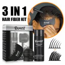 BUNEE 增发纤维粉套装 - 瞬间增厚发丝，3 件套：增发纤维粉、精准喷雾器、造型梳 - 增发纤维粉礼盒装，男士美发造型套装，增发纤维