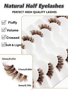 Asiteo 7对棕色自然仿貂毛假睫毛，猫眼款，蓬松柔软，浓密3D，超长，多层设计，短而密，整根睫毛，持久卷翘，Cilios系列，热门化妆工具