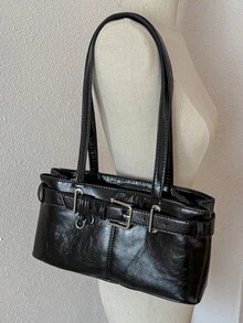 New Fashion Women's Shoulder Bag, Fashion Burgundy Shoulder Bag Pu Leather Double Handle Underarm Bag, Fashion Underarm Bag, Zippered Handbag, Cosmetics Storage Bag, Wallet, Business Card Case, Wallet, Makeup Brush Bag, Bluetooth Headset, Lipstick, Lipstick, Hand Cream, Suitable For Going Out, On And Off Duty, Travel, Picnic, Gifts For Friends And Teachers, Mom Gifts, Birthday Gifts, New Year Gifts, Homecoming Gifts, Valentine's Day Gifts - 黑色 - 查看 6