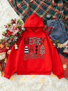 Christmas Print Hoodie With Thermal Lining - Red - View 11