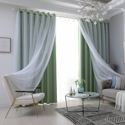 2PCS 101.6*213.4cm Simple And Elegant High Blackout Breathable Hollow Stars Double Curtains, Suitable For Home Bedroom, Living Room And Other Decorative