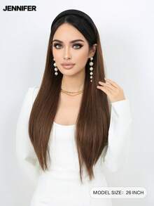Diadema de cabello sintético con extensiones rectas largas con trenzas retorcidas, color marrón claro, accesorio de peluca mitad natural - Multicolor - Ver 3