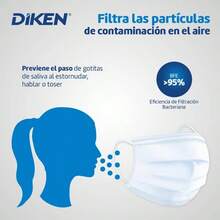 DIKEN Cubrebocas/Mascarilla, Plisado de 3 Capas con Ajuste , Unitalla, Desechables, Dispensadores con Cubrebocas. - 50 + blanco - Ver 6
