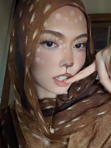 1pc Women's Bohemian Style Ombre Deer Print Hijab, Autumn/Winter Street Fashion Scarf, Suitable For Daily Wear - Chocolate Brown - View 3