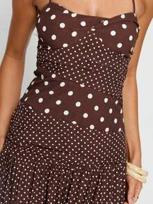 Women's Y2K Summer Maxi Cami Dress Sleeveless Open Back Halter Neck Dot Print Flowy Long Dress Beach Vacation Sundress - 棕色 - 查看 2