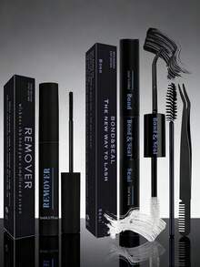 4件套睫毛胶水及定型液套装，包含睫毛胶水及定型液、簇状睫毛胶水卸除液、72小时强力睫毛胶水卸除液、便携式睫毛刷，适合睫毛嫁接初学者（黑色和粉色） - 黑色 - 查看 1