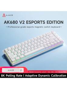 AJAZZ AK680 V2 HE 8K 全新霍尔效应机械键盘。游戏键盘，便携式键盘，8000Hz 报告率，128K 超高扫描率，定制高频游戏芯片，铝合金定位板，68 键紧凑布局，动态键程，RGB 背光，扁平线缆设计，基于 Web 的驱动程序。 - AJAZZ 官方正品 - 查看 14