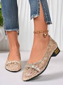 hanxiangyuzu 女士镶钻平底鞋，舒适方头芭蕾平底鞋，低跟礼服鞋，亮面平底鞋 - 金色 - 查看 12