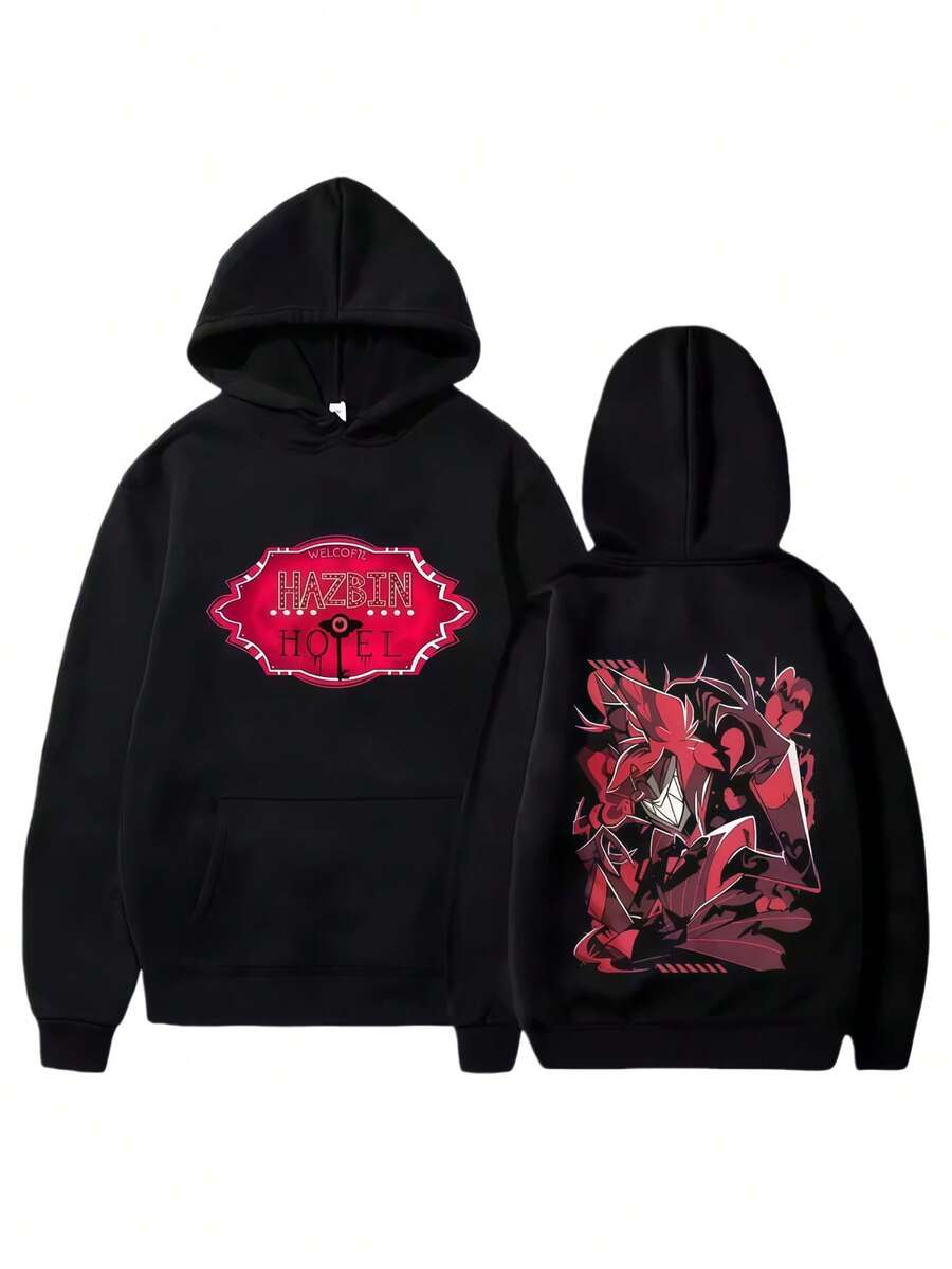 D Y2k Streetwear Hoodies 2025 Funny Hazbin Hotels Hoodie Alastor Print Sweatshirt Men Women Hazbin Hotels Anime Clothes Hoodie (5) - 黑色 - 查看 1