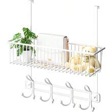 Organizador de ganchos sobre la puerta, colgador de puerta con cesta, toallero sobre la puerta, ganchos con 12 ganchos, para bao, recmara, cocina, oficina, departamento blanco - 1 cesta de alambre, blanco - Ver 1