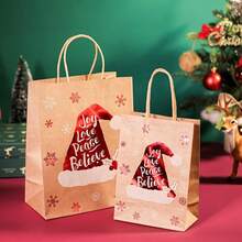 24pcs/Set Christmas Party Hats & Gift Bags, Red Santa Claus Hat Candy Bags, Large Thick Brown Paper Gift Bags, Suitable For Christmas, New Year Party Snacks, Candy, Shopping, Gift Packaging - Multicolor - View 2