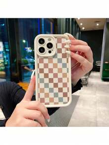 Fundas de  Beige - Estampado a cuadros multicolor vintage, hecha a mano, compatible con modelos 11-16 Pro Max Plus - Multicolor - Ver 4