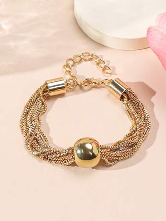 1条极简几何球形个性化手链，朋克风多层链条叠戴情侣/友谊手链