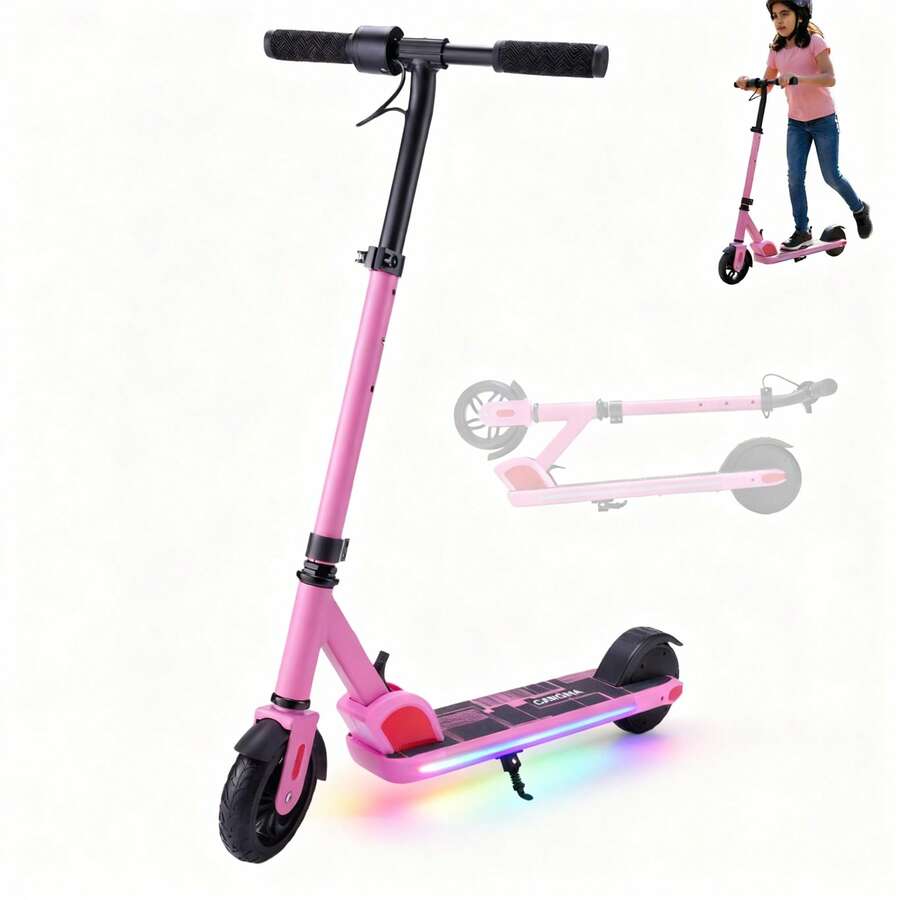 COBIZI Electric Scooter For Kids 6-14 Years 150W Motor 16 Km/H E-Scooter Adjustable Speed And Height Colourful Lights LED Display Foldable Electric Scooter For Kids Teens - 粉色 - 查看 1