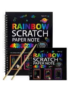 儿童彩虹刮画纸套装 - 23 件套，包含 22 个螺旋几何模板、1 个塑料绘图模板和 1 把测量尺